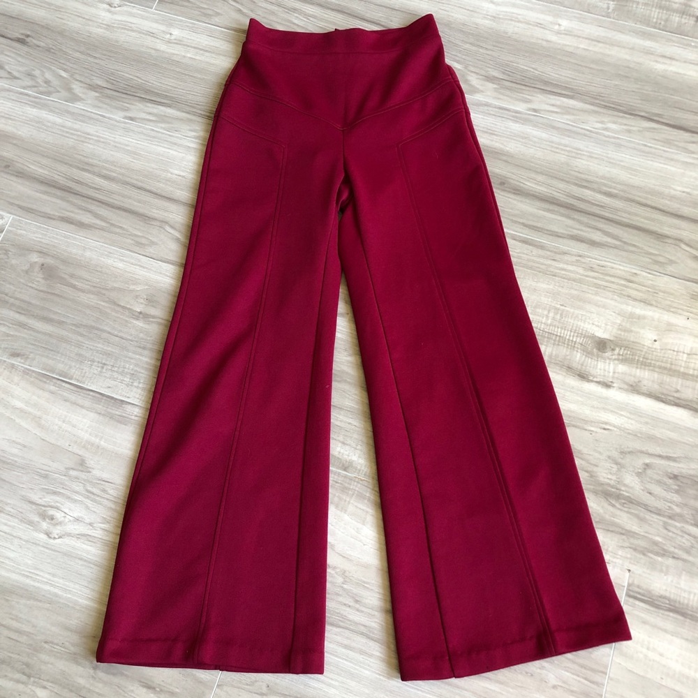 Vintage Burgundy Wide-Leg Ponte Pants